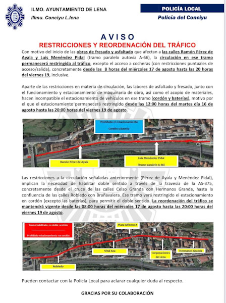 Restricciones y reordenación del tráfico en La Pola