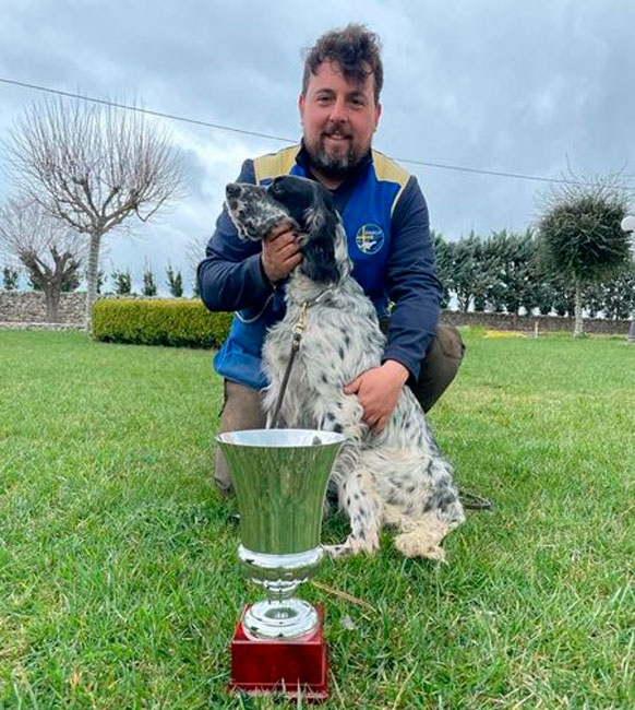 Un perro del lenense Pablo Fernández, premiado en Italia como mejor setter en un torneo internacional