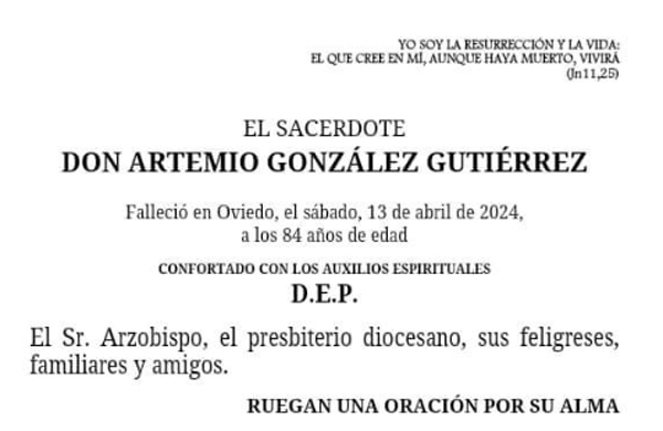 Caso llora la muerte del sacerdote lenense Artemio González, natural de Navedo de Cabezón