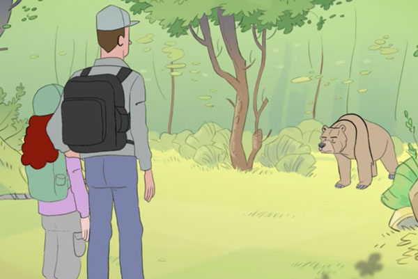 Los consejos sobre cómo hay que actuar ante un oso pardo, en dibujos animados