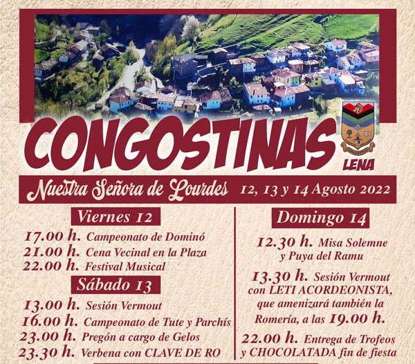Congostinas (Lena) programa tres días de fiesta para celebrar Nuestra Señora de Lourdes